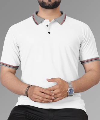 VeBNoR Solid Men Polo Neck White T-Shirt