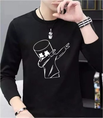 Tees Collection Printed Men Round Neck Black T-Shirt