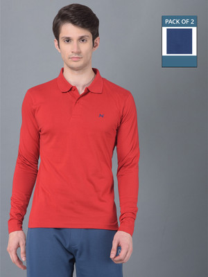 Force NXT Solid Men Polo Neck Red, Blue T-Shirt
