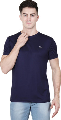 Xohy Striped Men Round Neck Navy Blue T-Shirt