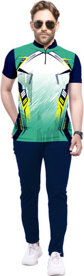 HouseOfCommon Printed Men Mandarin Collar Blue T-Shirt
