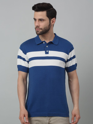 CANTABIL Striped Men Polo Neck Blue T-Shirt