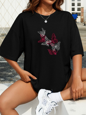 SZN Printed Women Round Neck Black T-Shirt