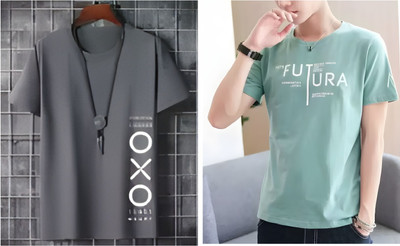 Pachirisu Printed Women Round Neck Grey, Light Green T-Shirt