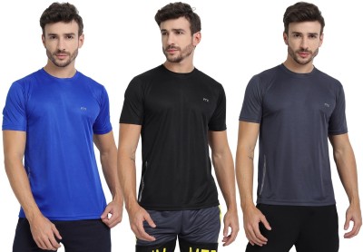 FTX Solid Men Round Neck Multicolor, Black, Grey T-Shirt