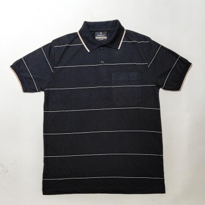 Coldplay Striped Men Polo Neck Black T-Shirt