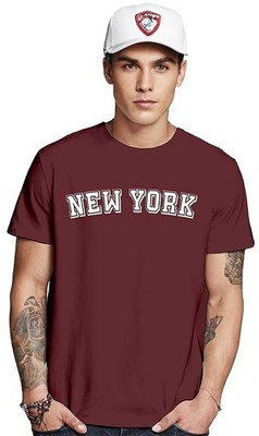 sms creation Graphic Print Men Round Neck Maroon T-Shirt