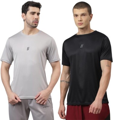 ATICX Solid Men Round Neck Black, Grey T-Shirt