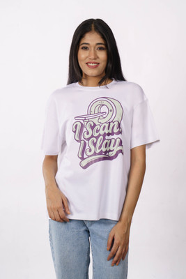 Bandar Baant Printed Women Round Neck White T-Shirt