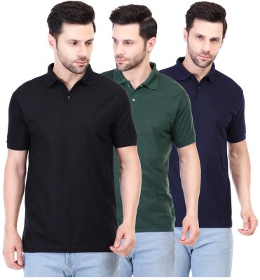 Fabarroe Solid Men Polo Neck Black, Dark Green, Navy Blue T-Shirt