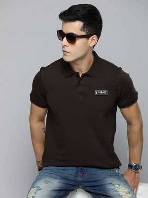 R.Code by The Roadster Life Co. Solid Men Round Neck Brown T-Shirt