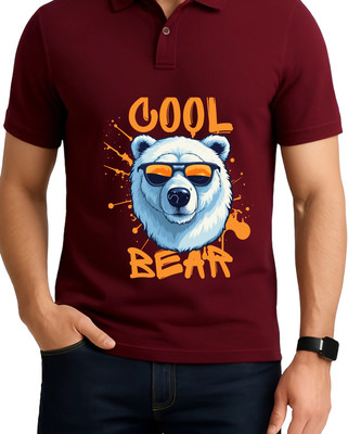 Dripzen Graphic Print Men Polo Neck Maroon T-Shirt