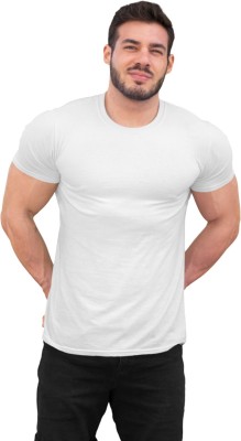 Pagglait Solid Men Round Neck White T-Shirt