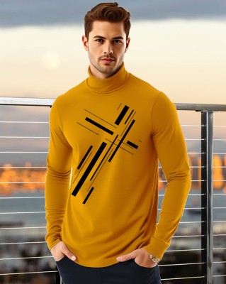 AUSK Printed Men High Neck Yellow, Black T-Shirt