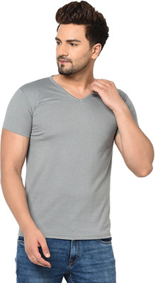 Moordale Fab Solid Men V Neck Grey T-Shirt
