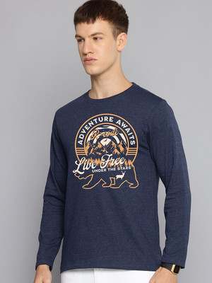 R.Code by The Roadster Life Co. Graphic Print Men Round Neck Navy Blue T-Shirt