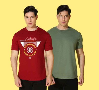 WOOSTRO Graphic Print, Solid Men Round Neck Multicolor T-Shirt