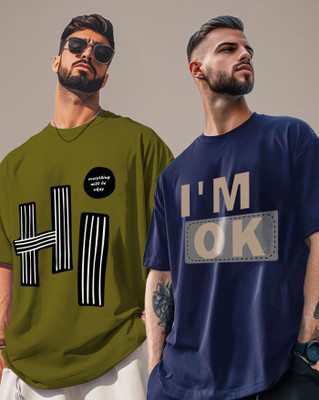 ENITOR Graphic Print Men Round Neck Green, Navy Blue T-Shirt