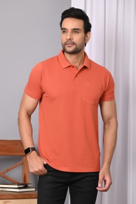 Arbour Solid Men Polo Neck Orange T-Shirt