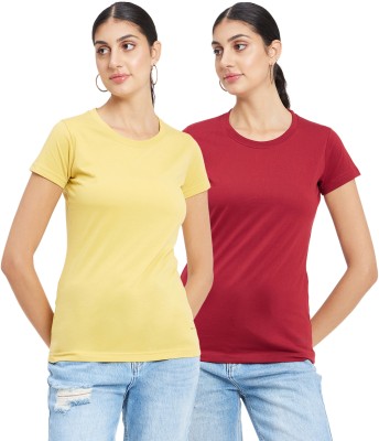 OKANE Solid Women Round Neck Yellow T-Shirt