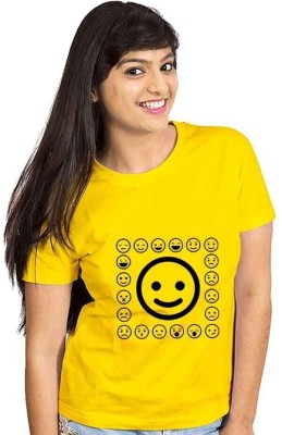 kapasiya Printed Women Round Neck Yellow T-Shirt