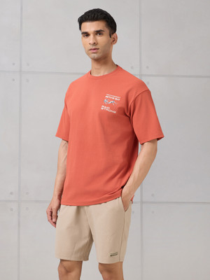 TECHNOSPORT Graphic Print Men Round Neck Orange T-Shirt