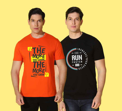 WOOSTRO Typography, Solid Men Round Neck Black, Orange T-Shirt