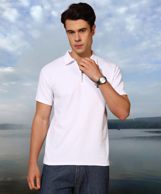 METRONAUT Solid Men Polo Neck White T-Shirt