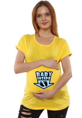 Sillyboom Typography Women Round Neck Yellow T-Shirt
