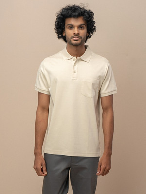 Unibro Solid Men Polo Neck Beige T-Shirt