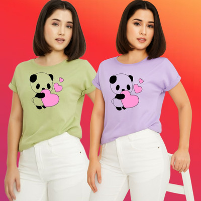 Parona Graphic Print Women Round Neck Green, Purple T-Shirt