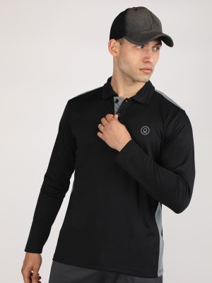 CHKOKKO Solid Men Polo Neck Black T-Shirt