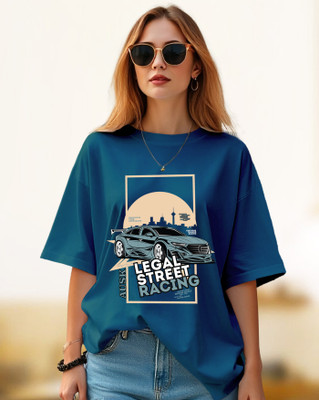 AUSK Printed Women Round Neck Dark Blue T-Shirt