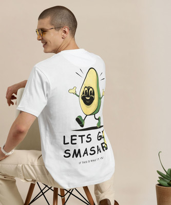 HERE&NOW Printed Men Round Neck White T-Shirt