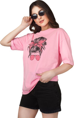 PUBCLUB Printed Women Round Neck Pink T-Shirt