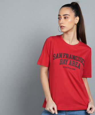 METRONAUT Printed Women Round Neck Red T-Shirt