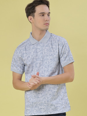 V-MART Printed Men Polo Neck Blue T-Shirt