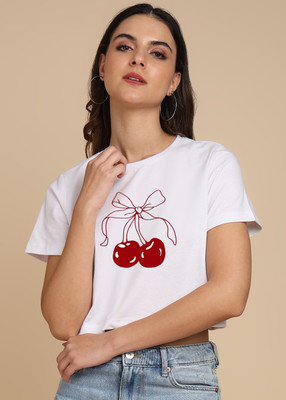 Adyavastram Graphic Print Women Round Neck Reversible White T-Shirt