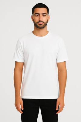 THE CLOTHIFY Solid Men Round Neck Reversible White T-Shirt