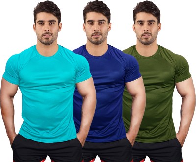 UDI n ADI Solid Men Round Neck Light Blue, Blue, Dark Green T-Shirt