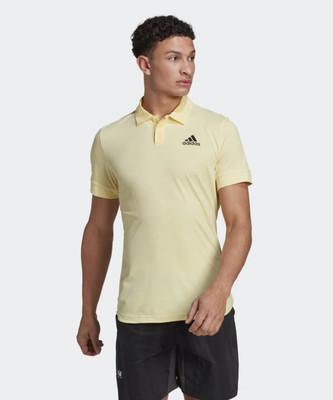 ADIDAS Printed Men Polo Neck Yellow T-Shirt