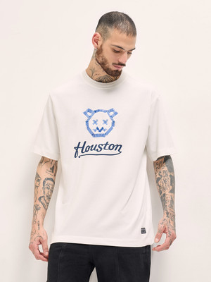 THE BEAR HOUSE Graphic Print Men Crew Neck White T-Shirt
