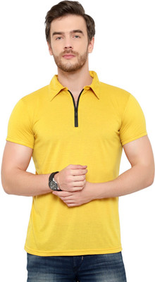 Moordale Fab Solid Men Polo Neck Yellow T-Shirt