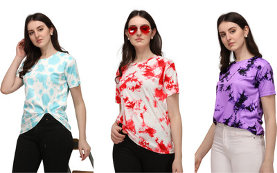 SHRIEZ Printed Women Round Neck Multicolor T-Shirt