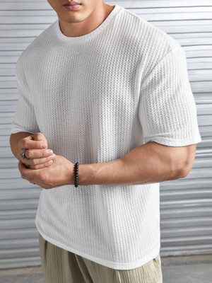 KEX Self Design Men Round Neck White T-Shirt