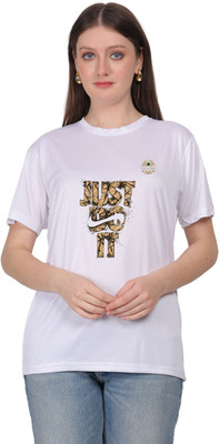 SOLBLOOMS Printed Women Round Neck White T-Shirt