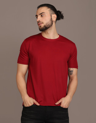 Lakshya Fashions Solid Men Round Neck Maroon T-Shirt