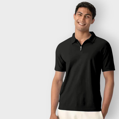 INDICLUB Solid Men Polo Neck Black T-Shirt