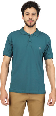 BlueFicus Solid Men Polo Neck Dark Green T-Shirt