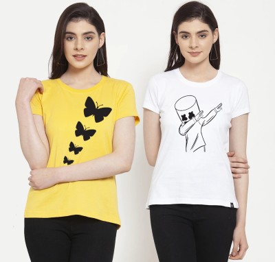 Hurraybuddy Graphic Print Women Round Neck White, Yellow T-Shirt